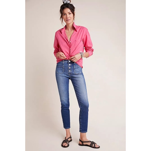 Ag Adriano Goldschmied Denim - AG x Anthropologie Petite Vintage Stevie Ankle Button-Up Slim Straight Jeans